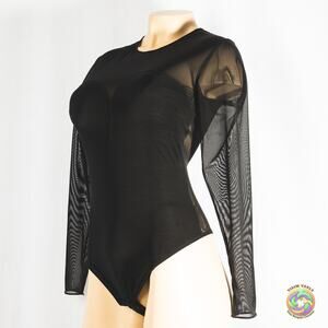 Popilush Black Long Sleeve Mesh Bodysuit Size Large Women’s L